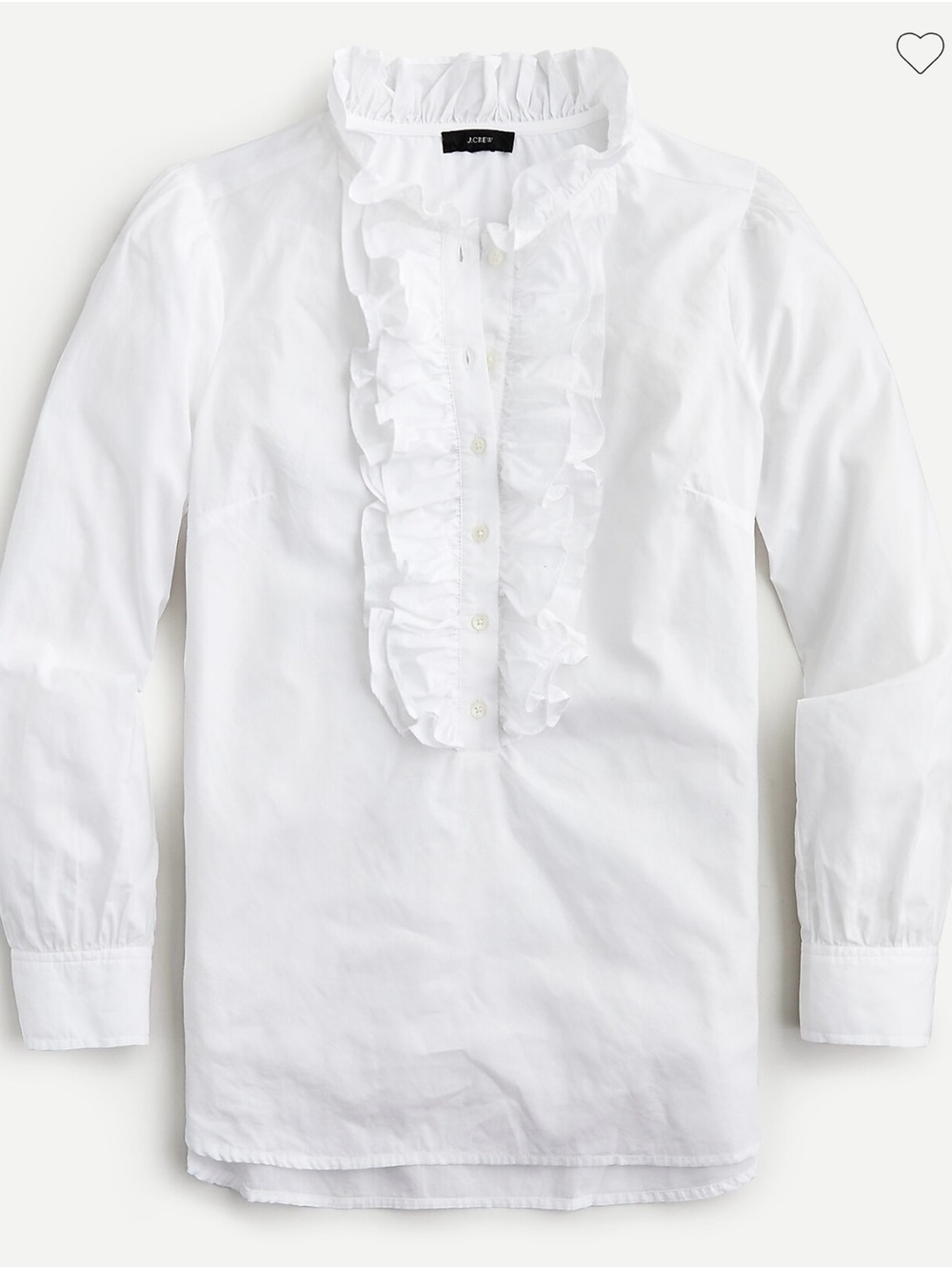 J. Crew White Ruffle-Front Cotton Blouse